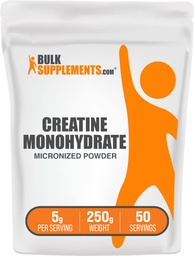 BulkSupplements.com Polvere di monoidrato di creatina - Polvere di creatina micronizzata, senza aroma - Pure & Gluten Free, 5g (5000mg) per Servings, 250g (8.8 oz) (Pack of 1)