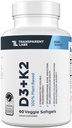 Vitamina D3 K2 - Vitamina D & K2 Integratore di vitamina per uomini e donne, Vegan-Friendly D3K2 5000 IU Integratori per sostenere Bone, Immune e Salute complessiva - K2 D3 60 capsule