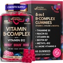 Vitamina B-Complex Gummies for Women & Men - Vitamina B12, B1, B2, B3, B5, B6, B7 & B9 - Complesso B con Vitamina C & Choline - Energia, Cervello e Mood - Natural Berry Flavor, Vegan - 60 Gummies per 2 Mesi