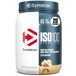 Dymatize ISO100 Whey Protein Powder Isolate, Gourmet Vanilla, 25g di Protein, 5.5g BCAAs, Meno di 120 Cal., Gluten Free, 1g Fat, 1g Sugar, 2g Carb (20 Servings)