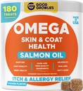Omega 3 Fish Oil for Dogs (180 Ct) - Skin & Coat Chews - Dry & Itchy Skin Relief + Allergy Support - Shiny Coats - EPA&DHA Grassty Acids - Natural Salmon Oil Chews promuove cuore, Hip & Joint Support