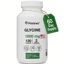 Supplemento di sostegno del sonno dell'aminoacido di Glycine 1000MG di PRISTINE - Alimentazione di 60 giorni - Recupero del muscolo, supplemento di supporto del collagene e del rene - Vegan, non OGM, senza glutine