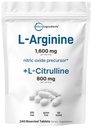 L-Arginina 1.600mg Nitric Oxide Supplemento per gli uomini con L-Citrullina, 240 compresse bisected | Precursor | Nitric Oxide | Muscle, Energy, & Heart Support | Non-GMO, Gluten Free - 4 mesi di fornitura