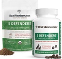 Real Mushrooms 5 Defenders for Humans (45g) & Animali domestici (90ct) - Pouch & Capsules Bundle - Chaga, Shiitake, Maitake, Turkey Tail & Reishi Mushroom - per la forza immunitaria &amp; benessere generale - Vegan, Non OGM
