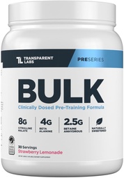 Transparent Labs Bulk Pre Workout Powder - Naturally Sweetened Preworkout for Men & Women, Pre Work Out for Muscle Building & Strength w/Beta Alanine & BetaPure - 30 Servings, Strawberry Lemonade