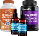 5-in-1 Cannella di Ceylon (120ct), 4-in-1 Collage di Biotina Sega di Palmetto (2 fl oz - 2 Pack) & 6-in-1 Maca Root Ashwagandha (120ct) Bundle - Energy, Mood, Hair, Skin & Immune Support Supplemento