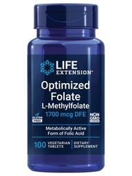 Folato ottimizzato per la vita – L-metilfolato – Supporto per il cuore e il cervello, Livelli di omocisteina sani – Non OGM, Senza glutine, Vegetariano – 1700 mcg DFE, 100 compresse vegetariane