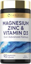 Carlyle Magnesium Zinc e Vitamina D3 | 90 capsule | Formula avanzata 3-in-1 | Vegetariano, Non OGM e Gluten Free