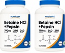 Nutricost Betaine HCl + Pepsin 790mg, 240 capsule, 2 bottiglie (480 capsule)