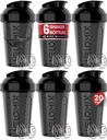 VELOMIX -6 PACK- Shaker Cups per Protein Shakes 20 oz - 6x Wire Whisk | Bottiglia per Shaker Proteine Leak Proof per Protein Shakes, Shaker Bottle Pack per Pre & Post Workout, Shaker Cup (ALL IN BLACK)