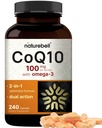 NatureBell CoQ10 100mg con Omega 3, 240 capsule | Forma di assorbimento stabile – Supporto antiossidante per la salute del cuore e dell'energia – Supplemento di Coenzyme Q10 Extra Forza