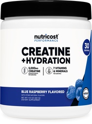 Nutricost Creatina Monoidrato + Idratazione Blu Lampone Aroma (30 Serve) - 7 Vitamine & Minerali, 5000mg di Creatina Per Serve