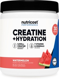 Nutricost Creatina Monoidrato + Idratazione Watermelon aromatizzato (30 Serve) - 7 Vitamine & Minerali, 5000mg di Creatina Per Serve