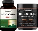 NatureBell Creatine Monohydrate Powder & Colostrum 240 Capsule 1,000mg Per Serving Bundle Pack | ad alto assorbimento Creatina micronizzata | Prima Latte di Madre da Grass Fed Bovine