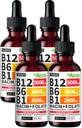 (4 Pack) Vitamina B12 e B6 Gocce liquide, B12 Complesso di vitamina B sublinguale - B 12 vitamina 5000mcg - B12 Methylcobalamin per energia, cervello e supporto cardiaco con 27.200 mcg, lampone, 80 Servings