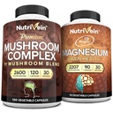 Nutrivein Premium 120 Cap Mushroom Complex 2600mg & 90 Cap Magnesium 2207mg Bundle - 11 Funghi - Lions Mane, Chaga, Reishi, Cordyceps, & More - Immune & Brain Function Plus Memoria & Focus