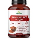 Riso di lievito rosso ad alta resistenza con CoQ10 - 20X Concentrato 1200mg Supplemento di riso rosso lievito con Niacin CoQ 10 e BioPerine per assorbimento potenziato - Non-GMO Vegan & ISO Lab Tested (75 Serve)