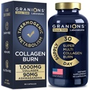 Granions Termogenico idrolizzato Collagen Burn - Acido ialuronico, Vitamina C - Cellulite Defense e Dermal Repair Multi Collagen Peptides capsule per le donne e gli uomini - 90 pillole