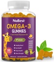 NuBest Omega 3 Gummies per bambini e adolescenti con olio di semi di lino | Supporta la crescita del cervello, Clarity mentale, messa a fuoco e salute degli occhi | Non Aggiunto Zucchero | Arancio aroma | 60 Premium Vegan Gummies | 1 Mese di alimentazione