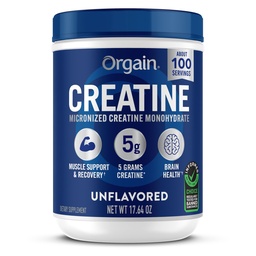 Orgain Creatina Monoidrato polvere micronizzata, 100 Serve, non aromatizzata, Supporta la crescita del muscolo, Post Workout Recupero e Salute del cervello, Nessun Additivi artificiali, per gli uomini e le donne (Packaging May Vary)