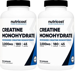 Nutricost Creatina Monoidrato 3.000mg, 180 Capsule (750mg Per Capsule) - Gluten Free, Non OGM (Pack of 2)