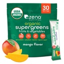 Zena Nutrition Organic Super Greens Powder, 70+ Superfoods, 0 Zucchero, Fibra 3G, Spirulina, Clorella, Funghi, Prebiotici/Probiotici, Enzimi Digestivi per Salute Gut, Mango, 30 Bevande