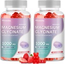 Magnesio Glycinate Gummies 1000mg - Zucchero Gratuito Magnesio Supplemento di Potassio con Vitamina D, B6, CoQ10 per Calma Mood & Sleep Support - 120 Gummie di Fragola