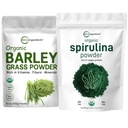 Micro Ingredienti Spirulina Organica Polvere 1lb & Organic Barley Grass Powder 16oz Bundle 2 Pack | Superfoods crudi | Ricco in Proteine Vegane, Fibre, Minerali, & Vitamine