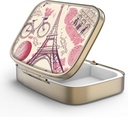 Pill Case Pill Box con Specchio Retro 2 scomparti Piccolo caso Pillola per Purse o Pocket Bronze Box Pillola rettangolare o Vitamine, Olio di Pesce, Supplementi, Pillola Containe Regali di viaggio (Torre Eiffel)