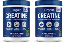 Orgain Creatina Monoidrato polvere micronizzata,100 Serve,Unflavored, Supporta la crescita del muscolo, Post Workout Recupero e salute del cervello,Nessuna componente artificiale, per gli uomini e le donne,Vegan,(Pack of 2)