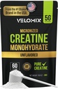 Polvere di monoidrato di creatina micronizzata VELOMIX - Polvere di creatina pura al 100% non aromatizzata e facile da mescolare | Supporta la crescita del muscolo, il recupero e la resistenza | 5000mg per Serv (5g) - 60 Serve