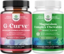 Bundle di G-Curve Butt & Breast Enhancement with Saw Palmetto Extract Horny Goat Weed for Women and Sugar Free Magnesium Glycinate Chewable with Taurate & Citrate Complex Plus Vitamins D3 B6 & C