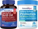 Olio di Krill 1000mg e Probiotici Bundle, Omega 3s con DHA EPA & Astaxanthin, Plus 80 miliardi di CFU 25 Strains, Gut, Cuore e Funzione Immune, Non OGM, Made in USA, 60 Softgels + 60 capsule