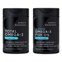 Sports Research® Omega-3 Fish Oil Bundle - Total Omega-3 2200mg (Krill, Salmon & Pollock) + Olio di pesce a tripla resistenza 1250mg - High EPA & DHA Supplement