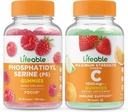Phosphatidylserine vitale (PS) + Vitamina C 1050mg, Gummies Bundle - Grande degustazione, Supplemento di vitamina, Senza glutine, OGM libero, pancia masticabile