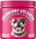 Cranberry UTI Chews for Dogs Bladder Support + D-Mannose Supporta rene Urinary Tract and Bladder Health Natural Cranberry Wellness Supplement Immune System Booster Natural Pet Antioxidant 120 Chews