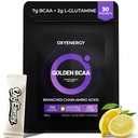 OxyEnergy BCAA 2:1:1 polvere, 7g BCAAs e 2g L-Glutamina, Taurina per il recupero del muscolo, maggiore resistenza, aminoacidi perfetti per il recupero pre e post allenamento, senza zucchero, limone, 30 Stick Pack