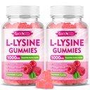 2 Confezione L-Lysine 1000mg Gummies, Lysine Supplement per adulti e bambini, Aminoacido essenziale per labbra e salute orale, Boost Immune & Collagen & Calcium, Senza zucchero, Sapore di lampone, 120 Conte