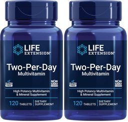 Life Extension Two-Per-Day High Potency Multi-Vitamin & Mineral Supplement - Vitamins, Minerals, Plant Extracts, Quercetin, 5-MTHF Folate & More - Gluten-Free - Non-GMO - 120 Tablets (Pack of 2)