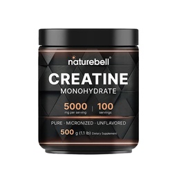 NatureBell Creatine Monohydrate Powder - 500g - Micronized Powder - Fornisce 5.000mg Creatine Per Serving - Pre-Workout o Post-Workout Support* - Vegan & Keto Friendly - Non aromatizzato