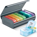 Zannaki metallo XL organizzatore settimanale di pillole 2 volte al giorno, grande viaggio scatola giornaliera di pillole 7 giorni, contenitore portachiavi di due volte della settimana portatile, AM PM caso di pillola per medicina supplemento di vitamina, grigio