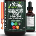 ThyroBloom Thyroid Supporto per le donne Gocce liquide Iodio L-Tyrosine Selenium Copper Ashwagandha Zinc Kelp Bladderwrack Schisandra Guggul Turmeric Vitamina A D3 B12 Folate Supplemento da Clean Nutra 4oz