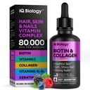 Biotina liquida per la crescita dei capelli, pelle e chiodi - 80.000 mcg Gocce di vitamine dei capelli - Biotina extra resistente 5000mcg, Collagene, cheratina con acido ialuronico - Integratore multivitaminico per le donne e gli uomini - 2 fl oz