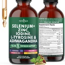 Gocce di sostegno della tiroide - Selenio, Zinco, Iodio, L Tyrosine, Ashwagandha, Turmerico, Schisandra Guggu, Cayenne, Basilio - Supplemento liquido Folate Copper Alcohol -Free, Vegan, Non-GMO – 2 oz