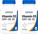 Vitamina Nutricost D3 10.000 UI, 240 Morbide Caps (2 Bottiglie)