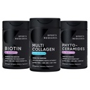 Ricerca sportiva Vegan Biotin 10.000mcg con olio di cocco, Pillole Multi Collagene (Tipo I, II, III, V, X) Peptidi di collagene idrolizzati con acido ialuronico + vitamina C & Phytoceramides 350mg per Softgel
