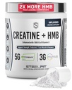 SteelFit Creatine HMB Polvere - 5g Creatina monoidrato polvere, 3g myHMB & 1000 IU vitamina D - Integratore di allenamento Supporta la crescita del muscolo, resistenza, recupero & energia - non aromatizzato, 30 Serve