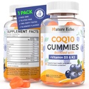 Nature Echo® CoQ10 Gummies 100mg, CoQ10 Integratore con Vitamina D3 & K2, Coenzyme Q10 Integratore Aroma di mirtillo, Zucchero Libero, Salute Del Cuore, Bone Support & Antiossidante, Vegan, Non OGM 60 Gummies