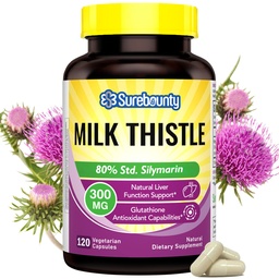 Thistle di latte, Estratto di semi concentrati, Detox di sostegno del fegato, Integratori di fegato grasso, Non OGM, No Gluten & Soy, 120 Caps Veggie, Alimentazione di 4 mesi