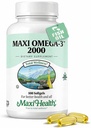 Maxi Salute Omega 3 Fish Oil 2000mg – Fish Oil Omega 3 Integratori con No Fishy Aftertaste – Tripla resistenza EPA DHA – Kosher Omega3 supplemento per aiutare il benessere generale (100 Softgels)